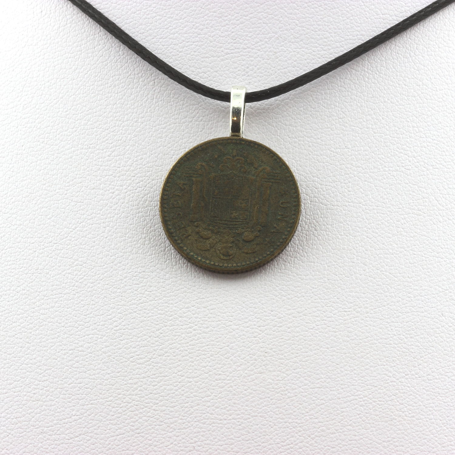 Coin Necklace Spain 1 Peseta Franco 1st Effigy Black Cord