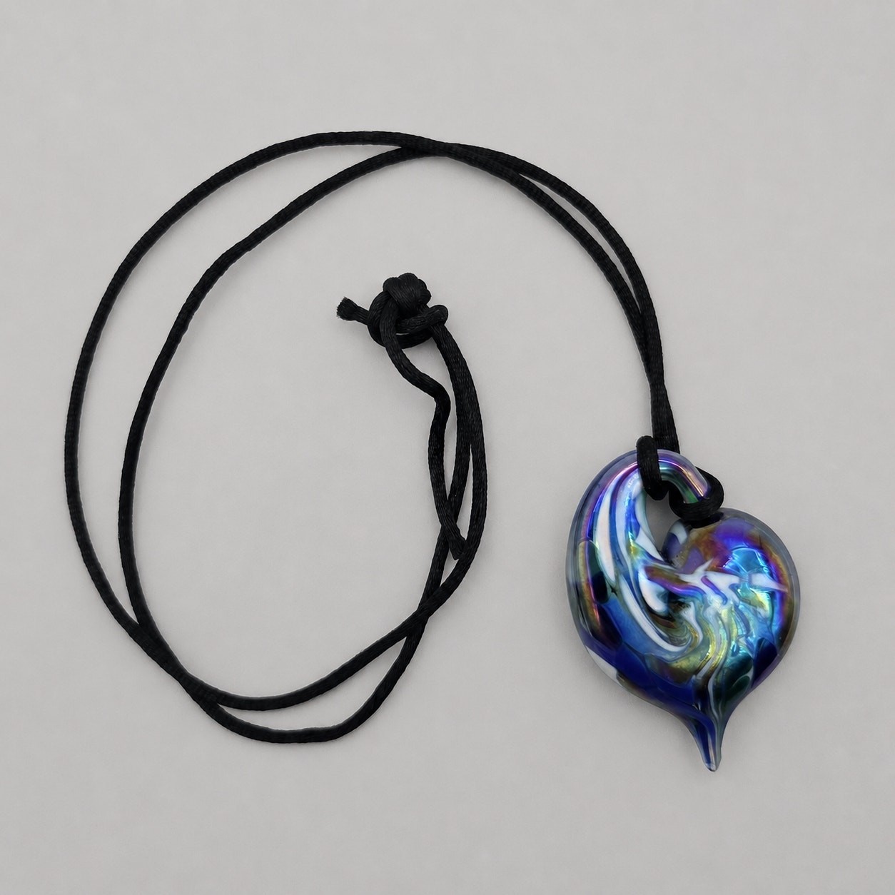 Signed NVANCE Handblown Dichroic Glass Heart Pendant Necklace Iridescent Studio