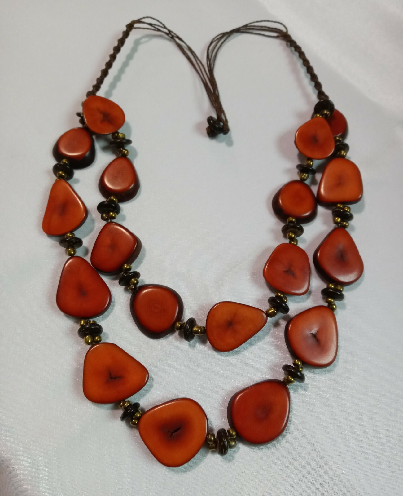 Dark RED Handcrafted Tagua Nut Organic Necklace, 2 Strands, made in ECUADOR