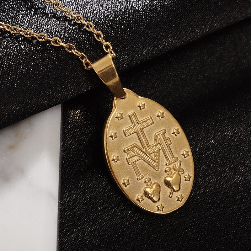 Our Lady of Guadalupe Medal Pendant Stainless Steel Virgin Mary Necklace Women