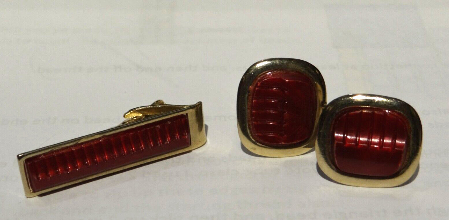 Vintage Cuff Links with bar clip Red