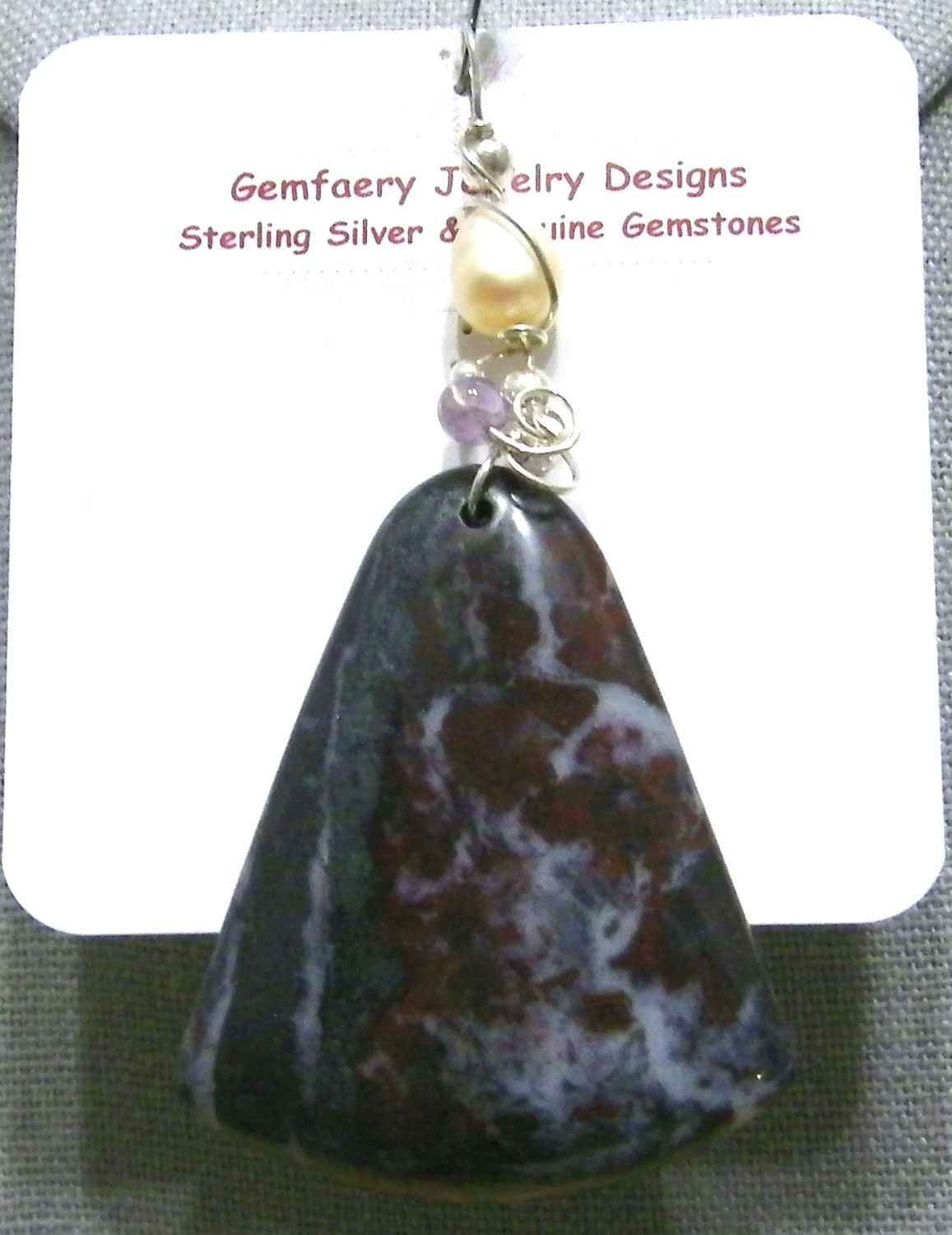 Sterling Silver Natural BLACK AGATE Gemstone Pendant #301…Handmade USA