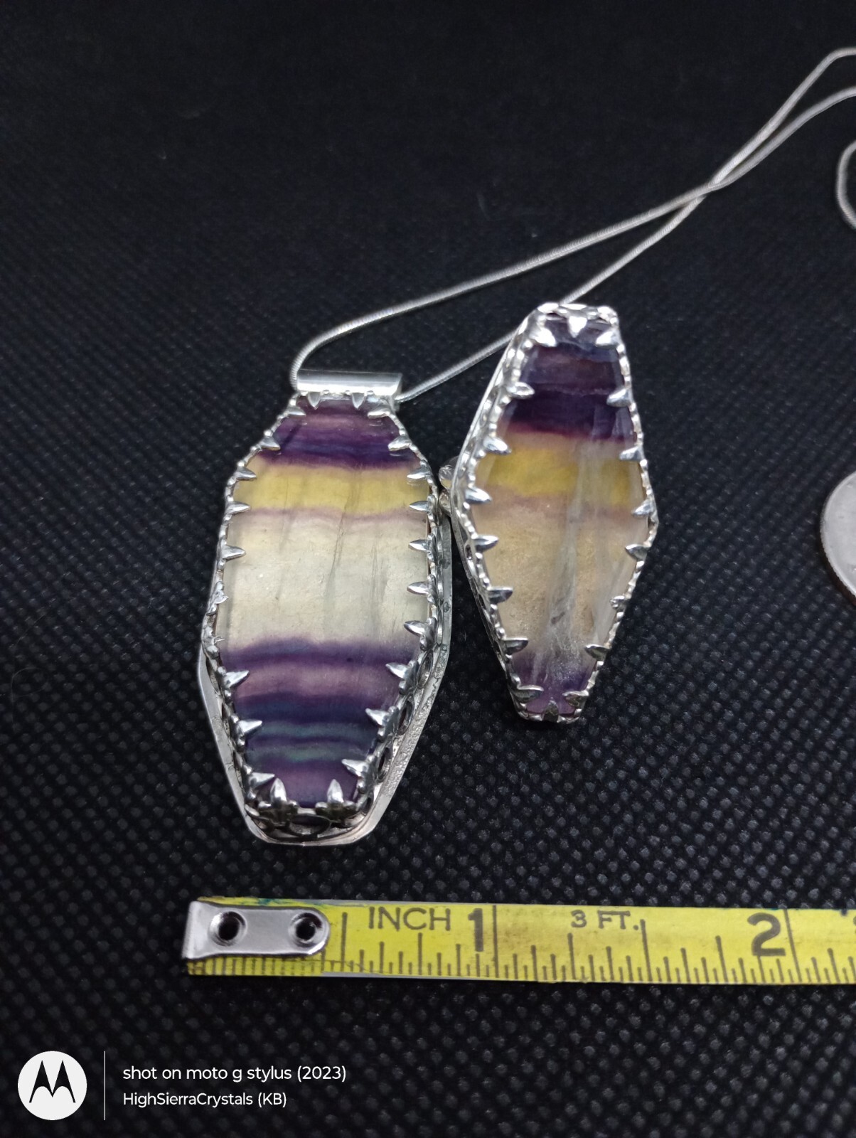 Handmade Fluorite Necklace And Ring Set Sterling Silver One Of A Kind Rare Bezel