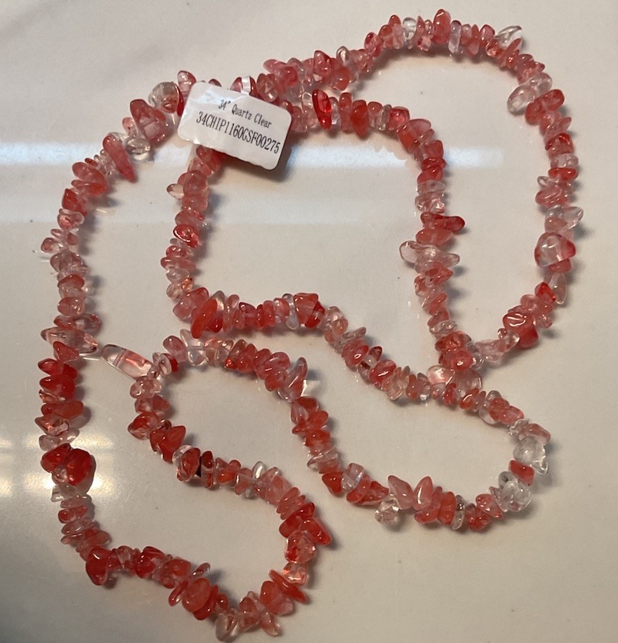 34” Natural Rose & Clear Quartz Polished Chip Necklace.