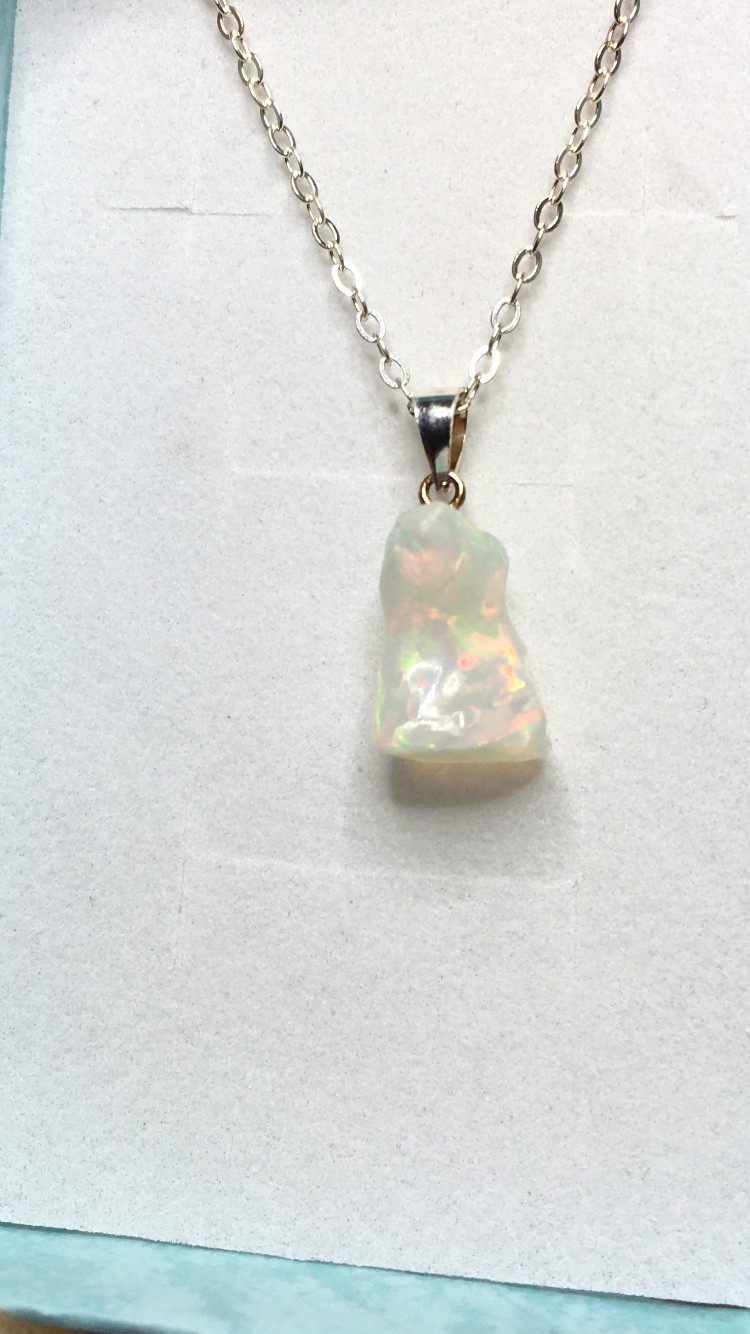 #368- 3.15ct Genuine Freeform Ethiopian Welo Opal on a 925 Sterling Silver Chain
