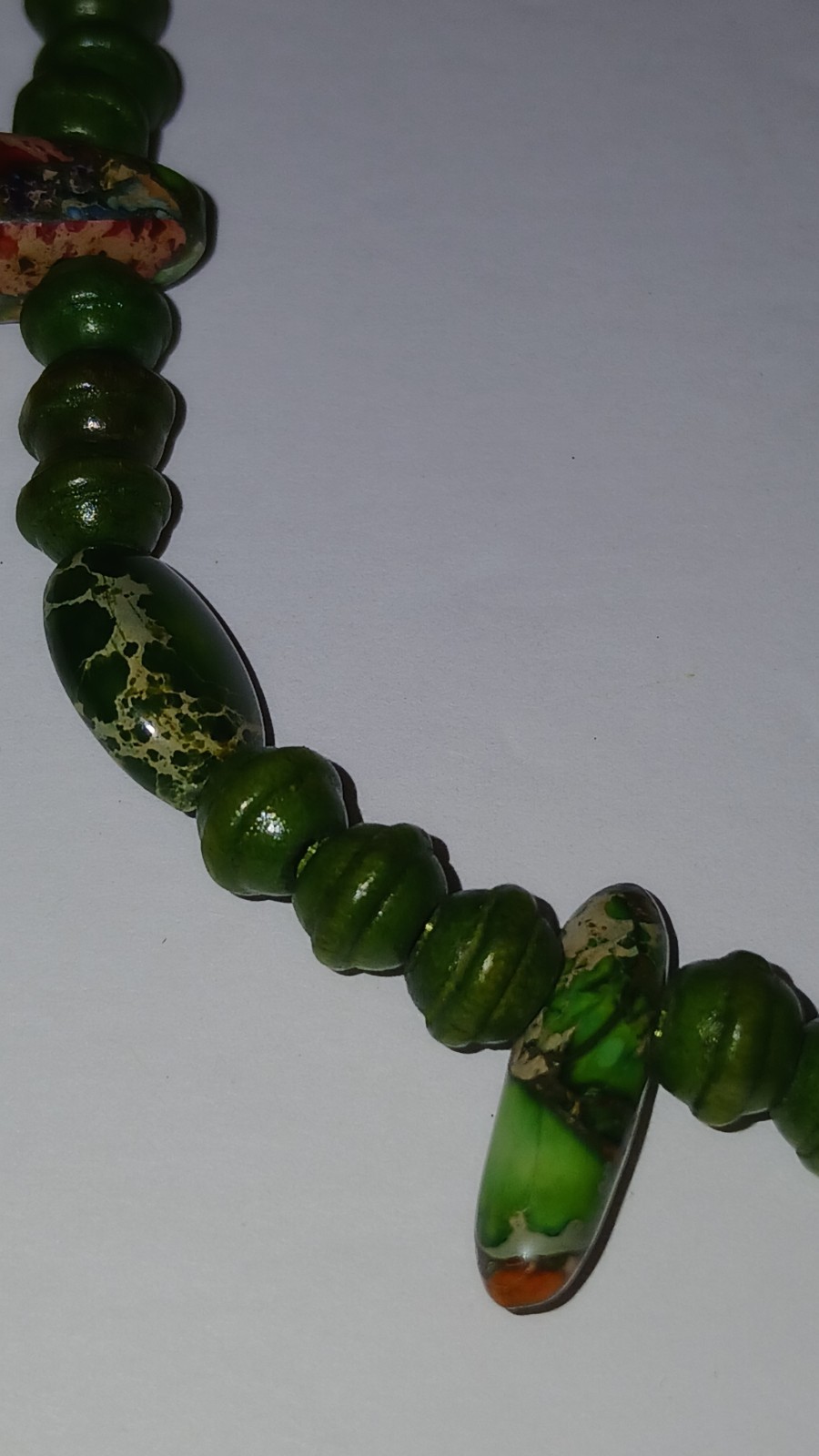 Geeen Wood Bead 21 Inch Rainbow Turquoise And Olive Turquoise Beautiful Neclace