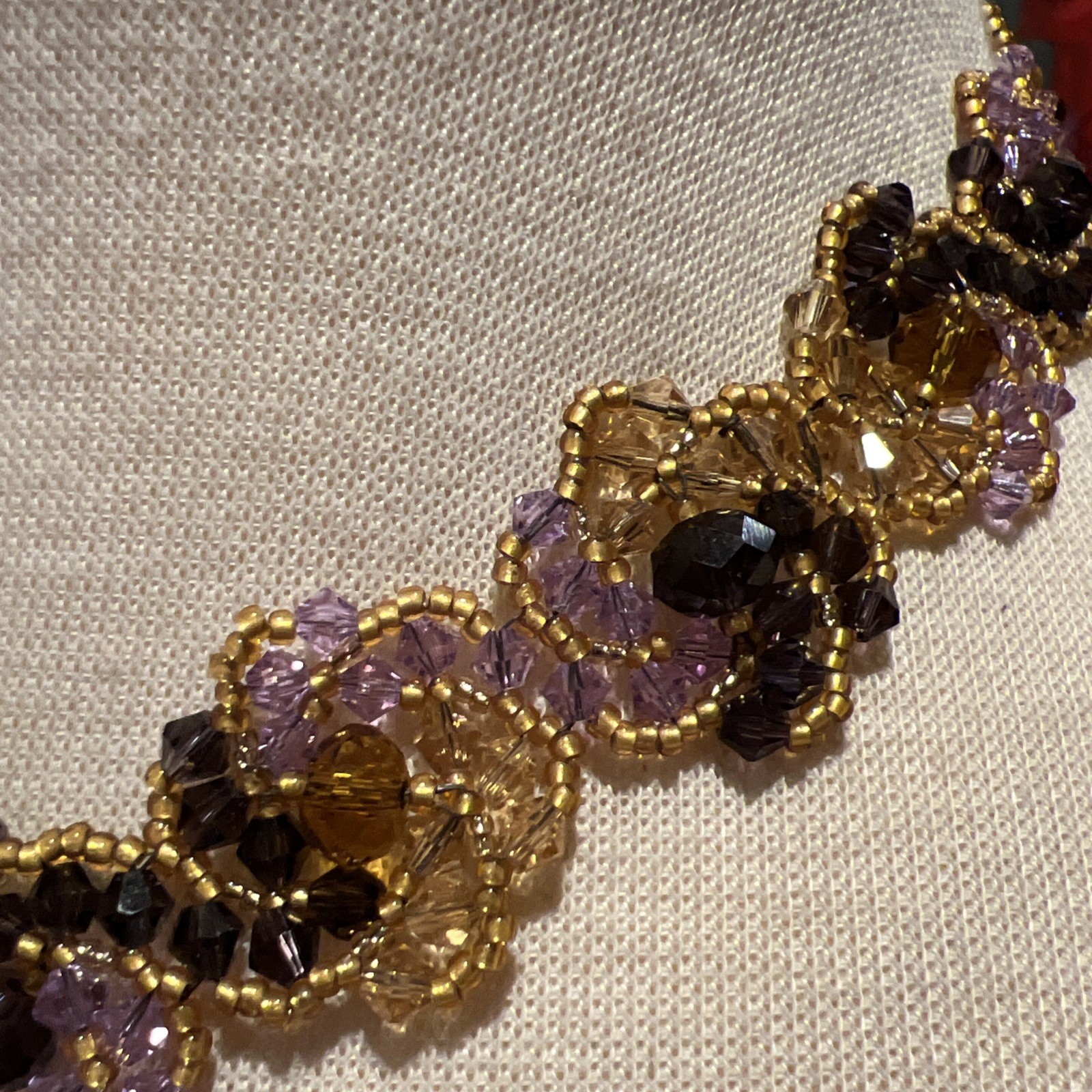 Handmade Purple Orange Beaded Seed Bead 18”-20” Necklace 14KGF Clasp