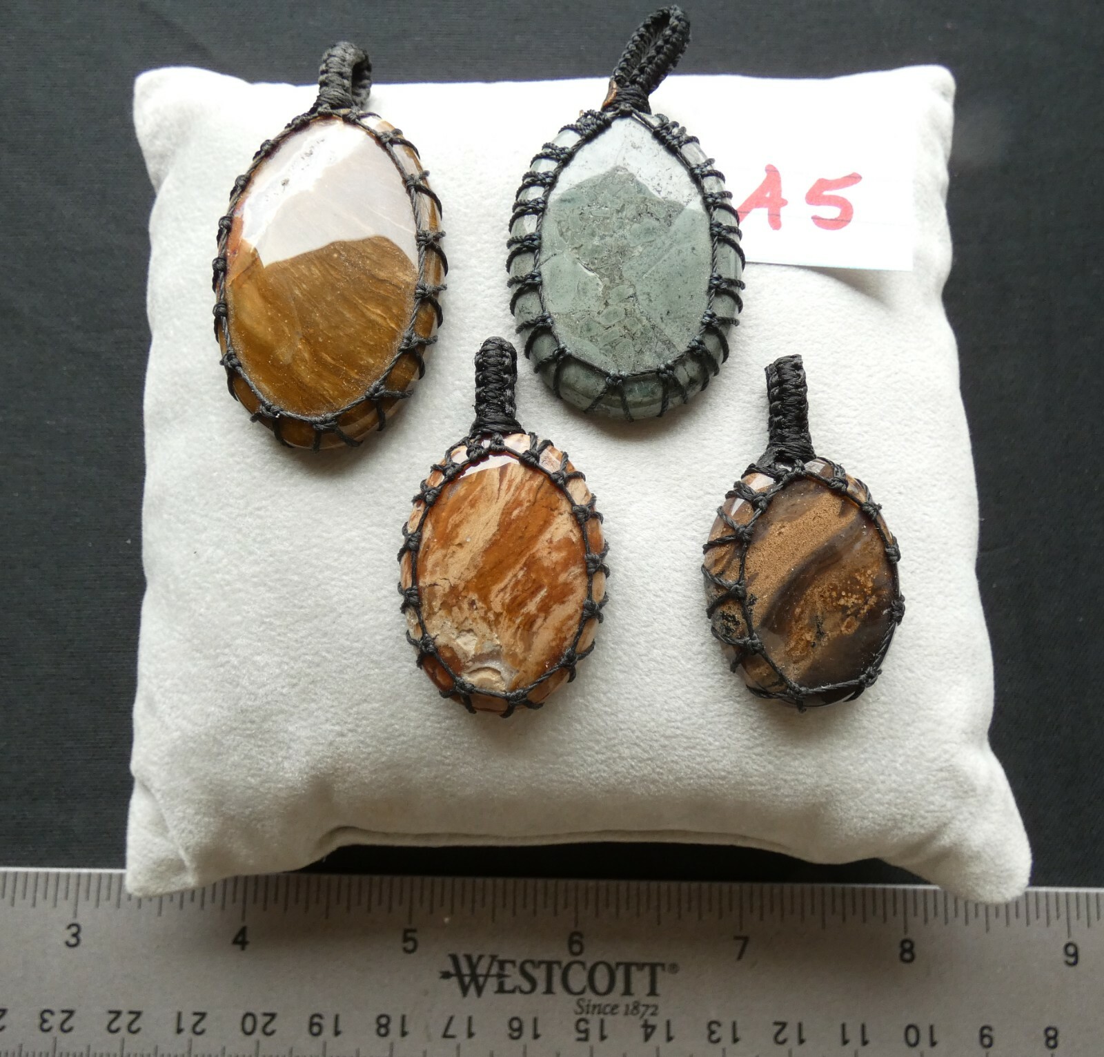 Mixed Mineral Necklace Pendant Stones, Handcrafted Macrame, Lot of 4 (#A5)