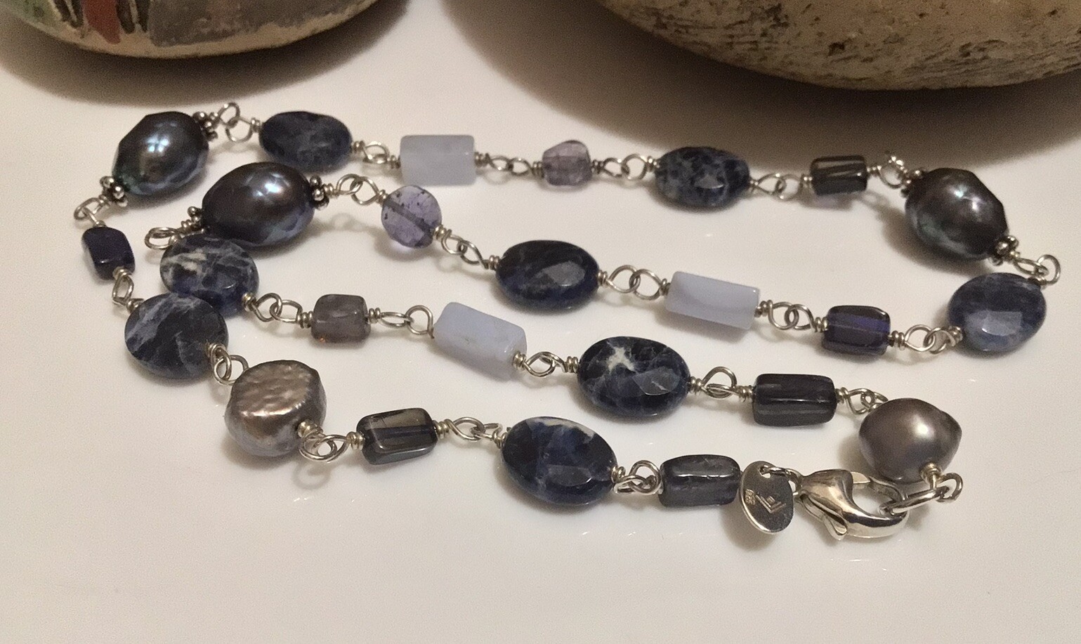 Silpada 925 Sterling Silver Blue Sodalite Iolite Chalcedony Necklace 16” (N1397)