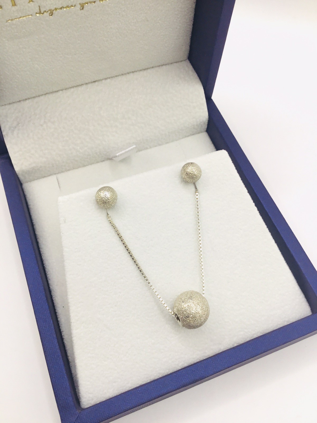 Stud Earrings And Pendant Necklace Set 925 Silver, 18in, Glittering Beads