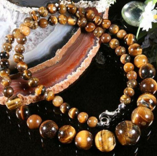 6-14MM GENUINE YELLOW TIGER EYE GEMS STONE ROUND BEADS NECKLACE 18″