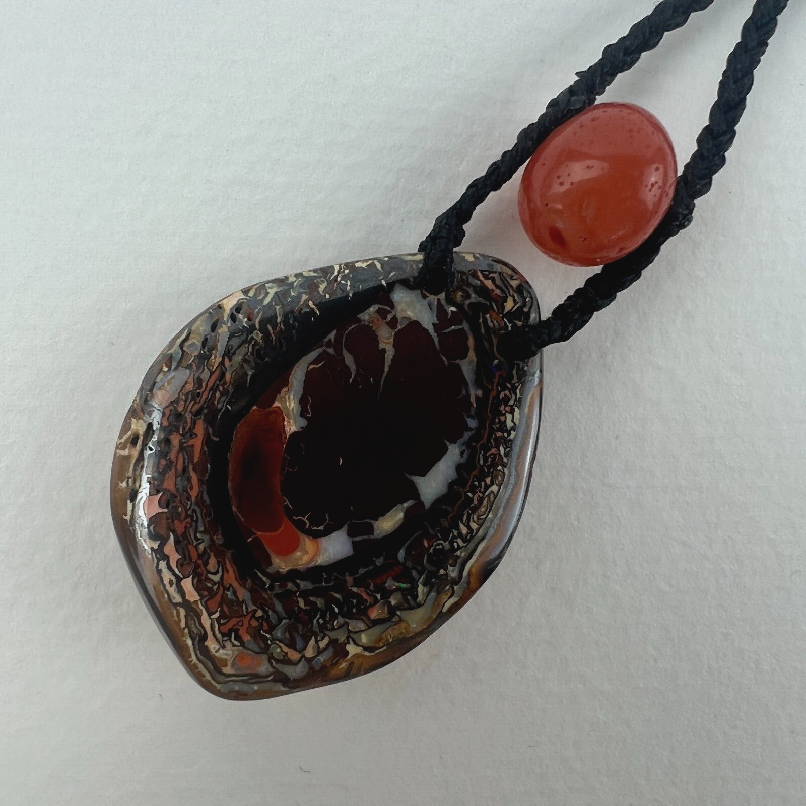 Boulder Opal Necklace Carnelian Artisan Handmade Unisex Studio Jewelry Potch Art