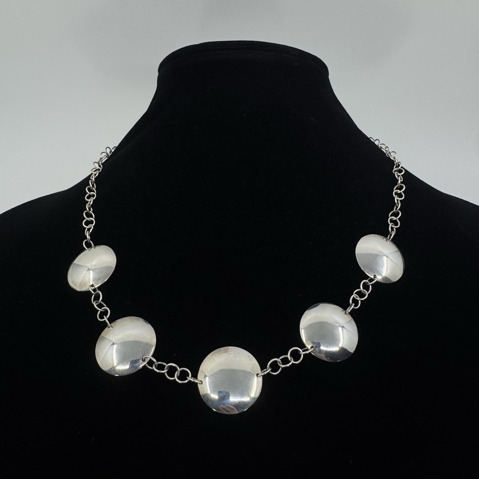 Artisan Sterling Silver Disc Necklace 19.5” Toggle Clasp 19.22g