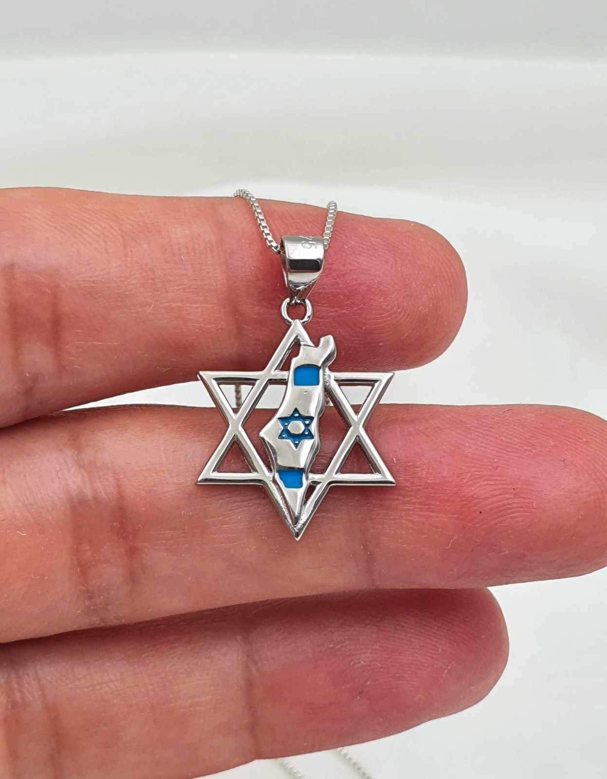 Israel Map Star of David Pendant Necklace Israel Flag 925 Sterling Silver