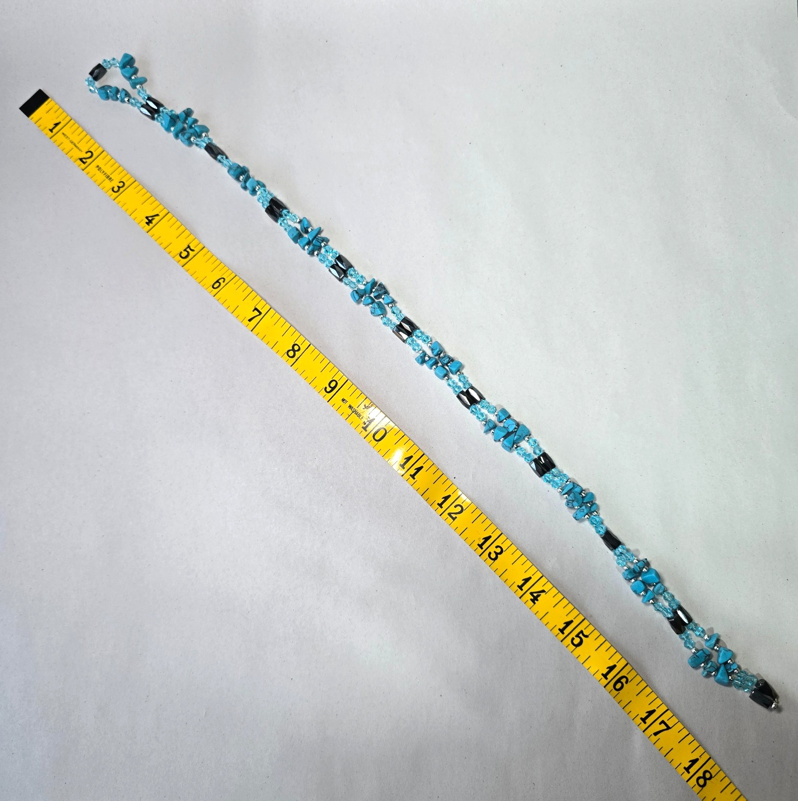 Handmade Turquoise Hematite Crystal Beaded Necklace 18in Artisan Boho