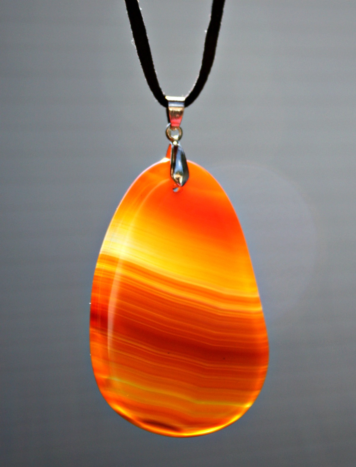 Agate Stone Pendant Statement Necklace ~ Orange / White Stripes ~ Unique Gift