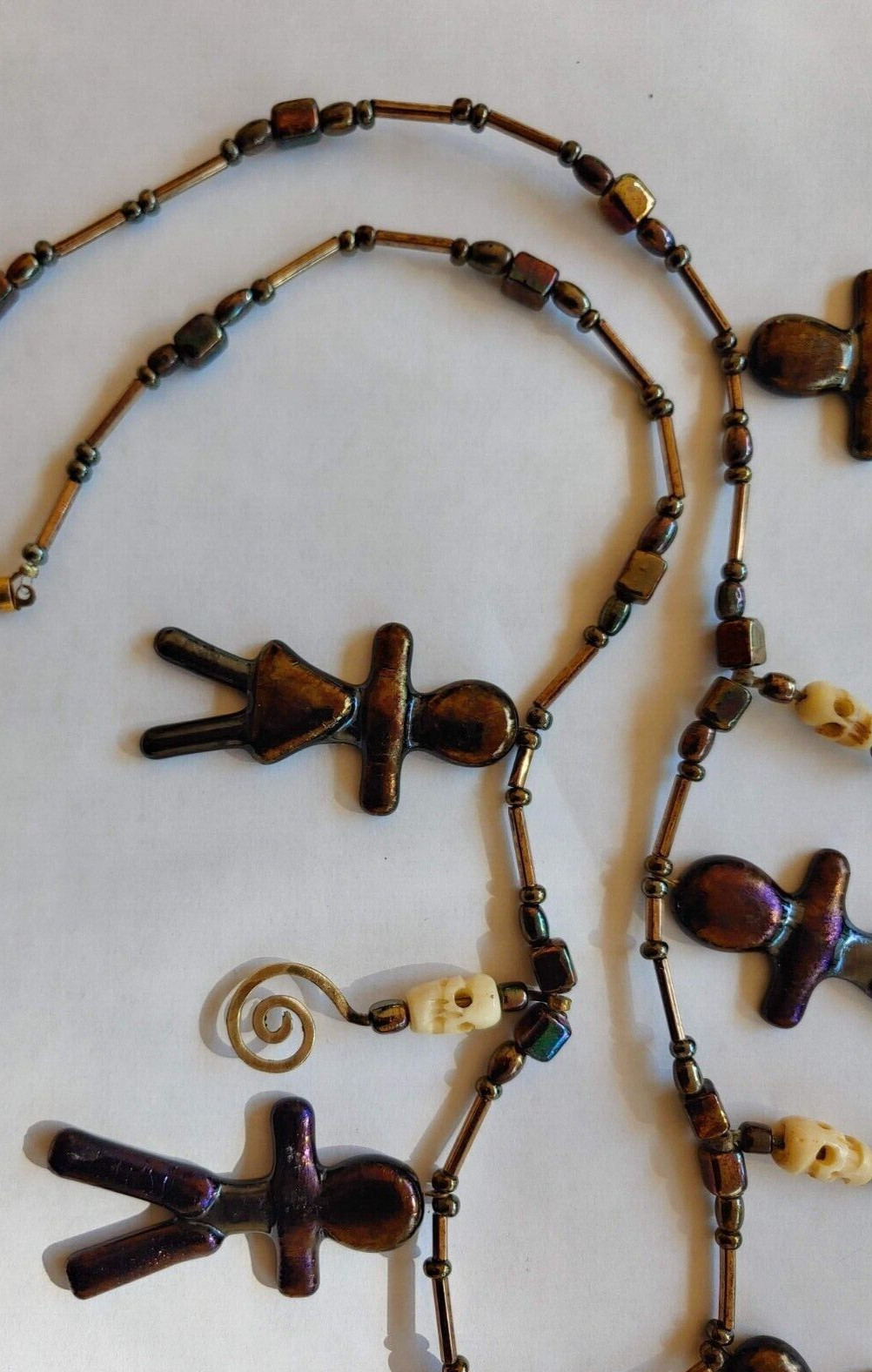 CMS Studio Dichroic Kiln-Fused Glass Beaded Necklace w/ Figures, Skulls, Spirals