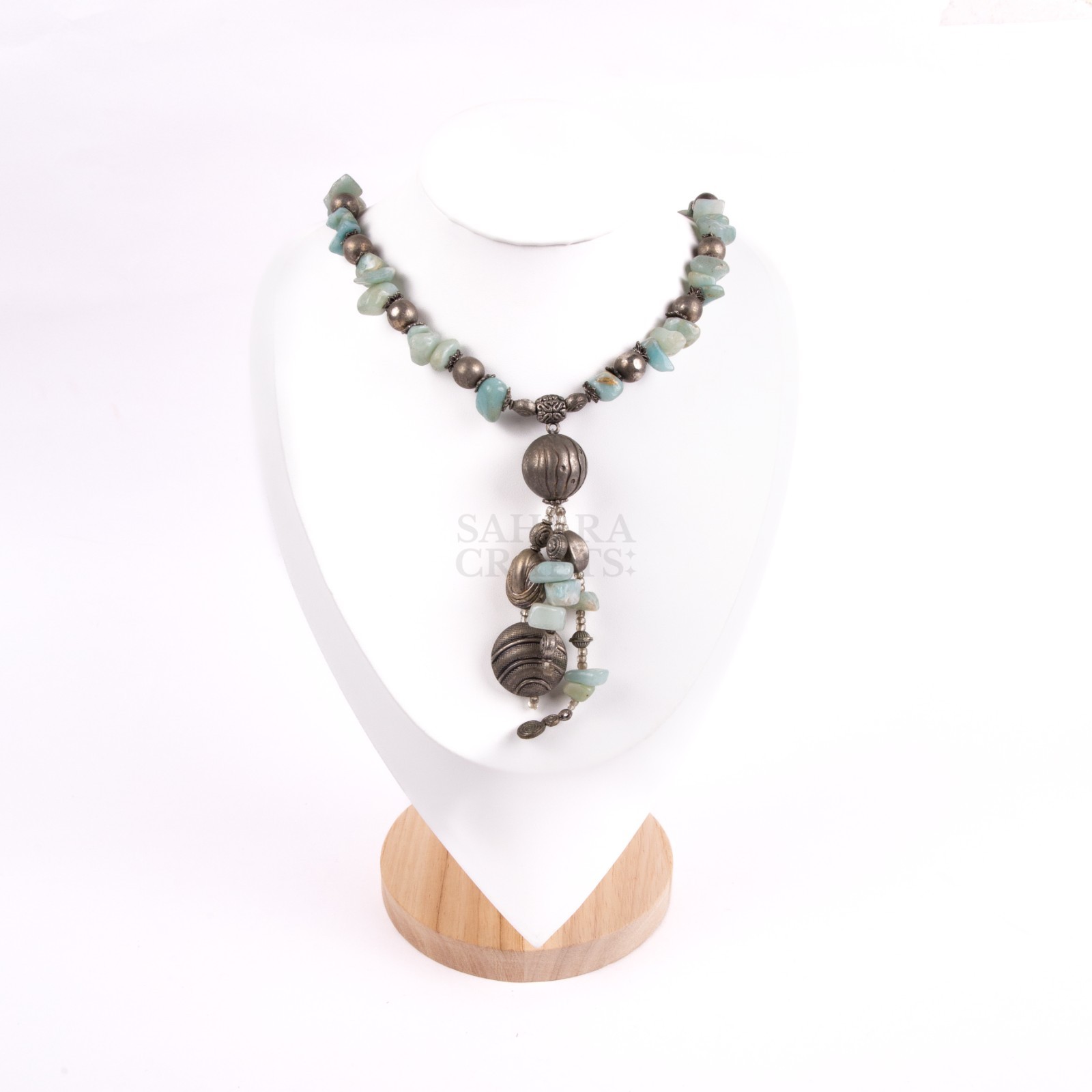 Amazonite Aqua Gems Necklace, Natural Green Gemstone Necklace, Handmade Beaded
