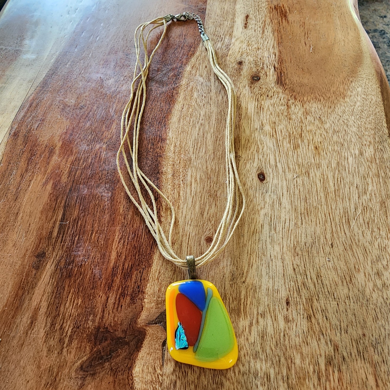Women’s Art Fused Glass Necklace Geometric Boho