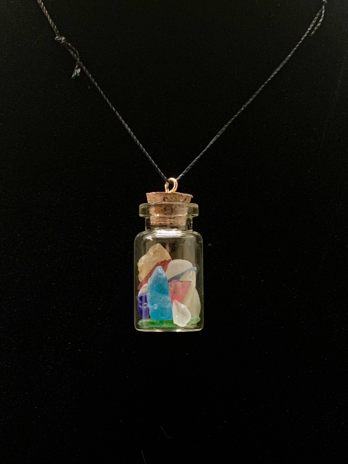 Handmade raw beach glass vial pendant necklace