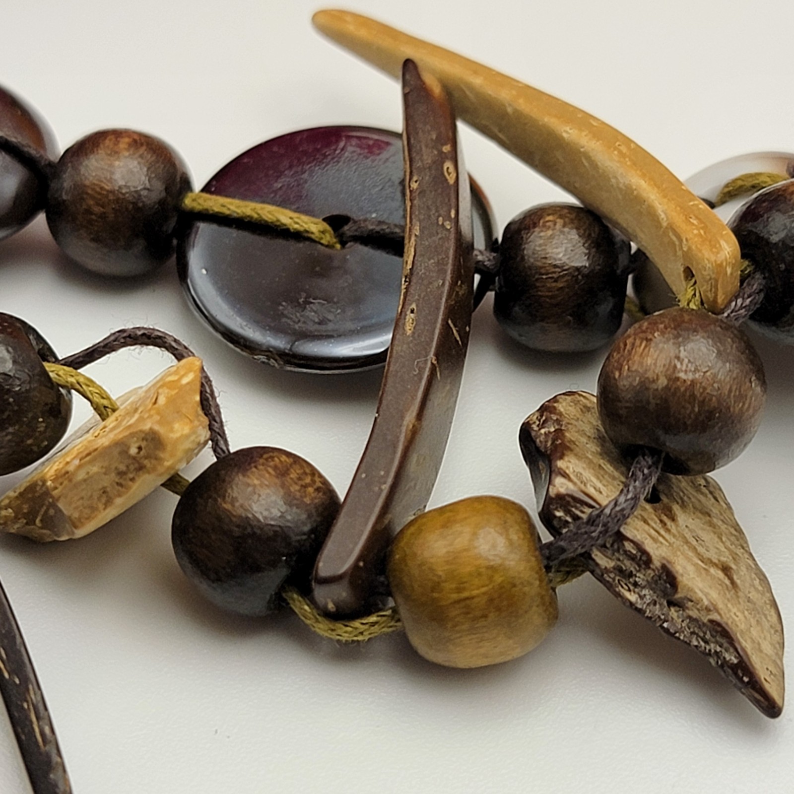 Artisan Coconut Shell Statement Cord Necklace 22″ Brown Adjustable