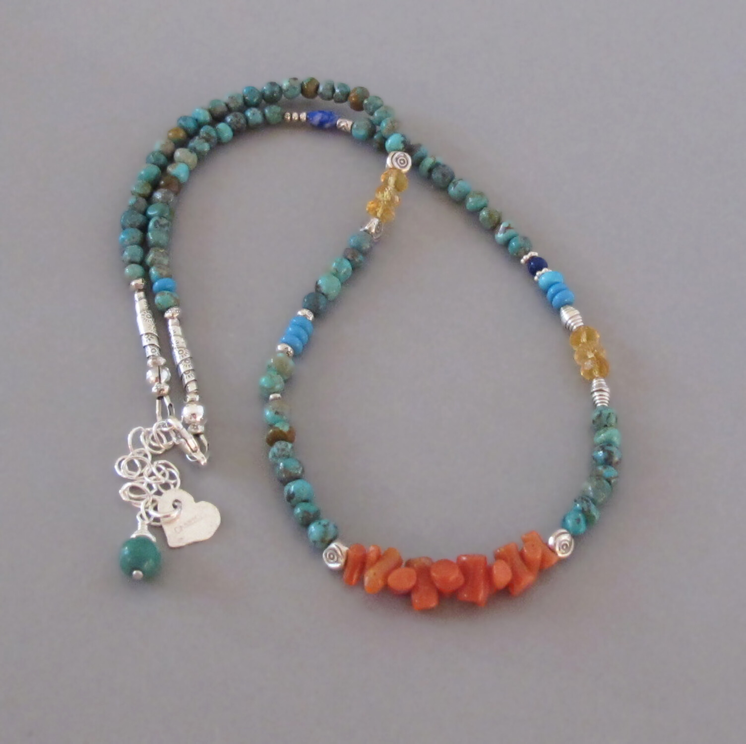djs Sundance Sol Turquoise Coral Citrine Sterling Silver Necklace Gift For Her