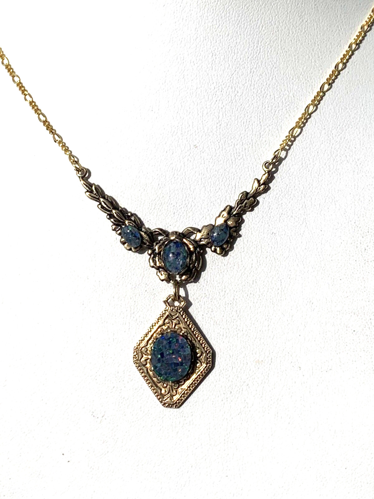SALE*HANDCRAFTED 4-STONE AUSTRALIAN MOSAIC OPAL LAVALIERE NECKLACE .g-NEW