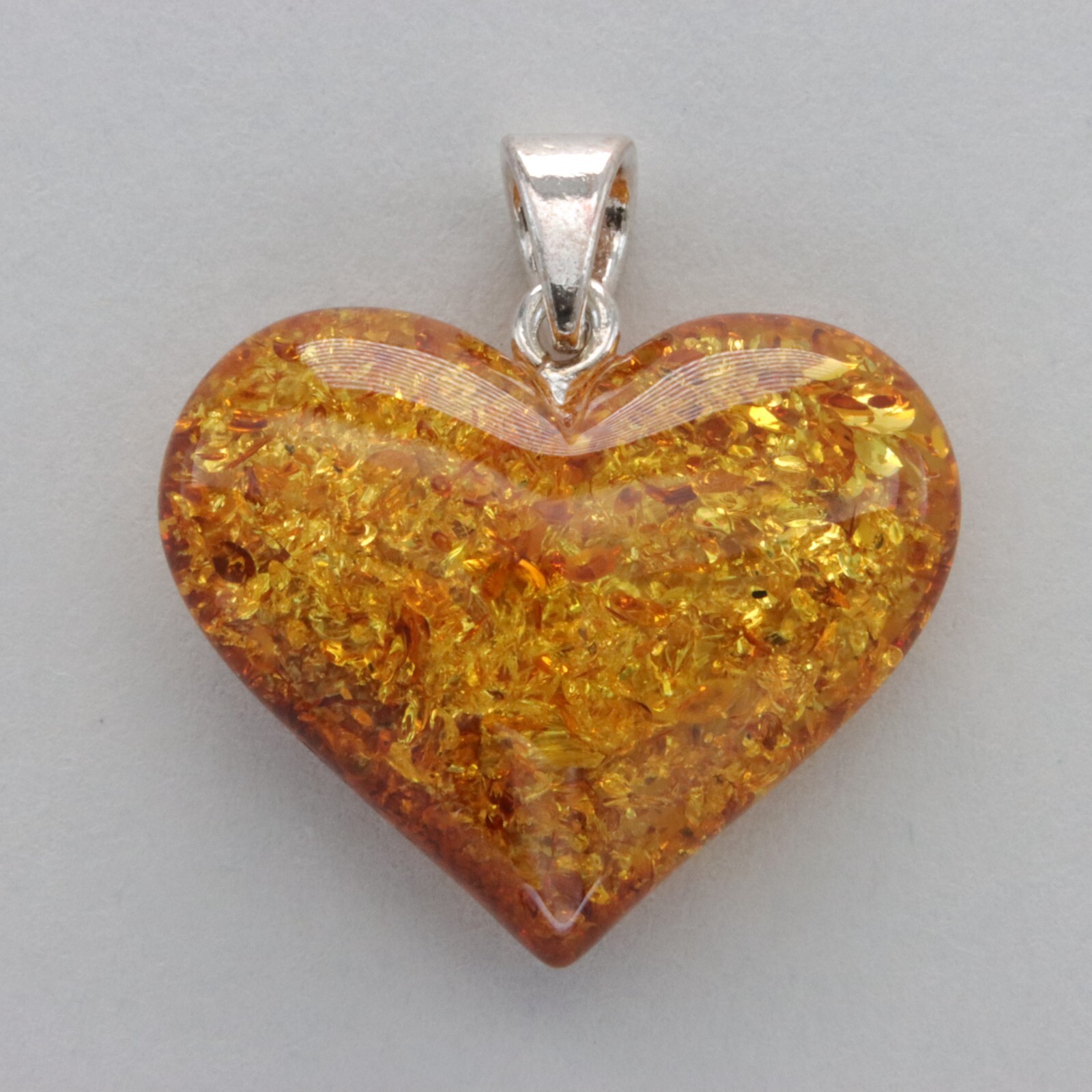 Hand Carved BALTIC AMBER Heart Pendant – 925 STERLING SILVER – Poland #2250e