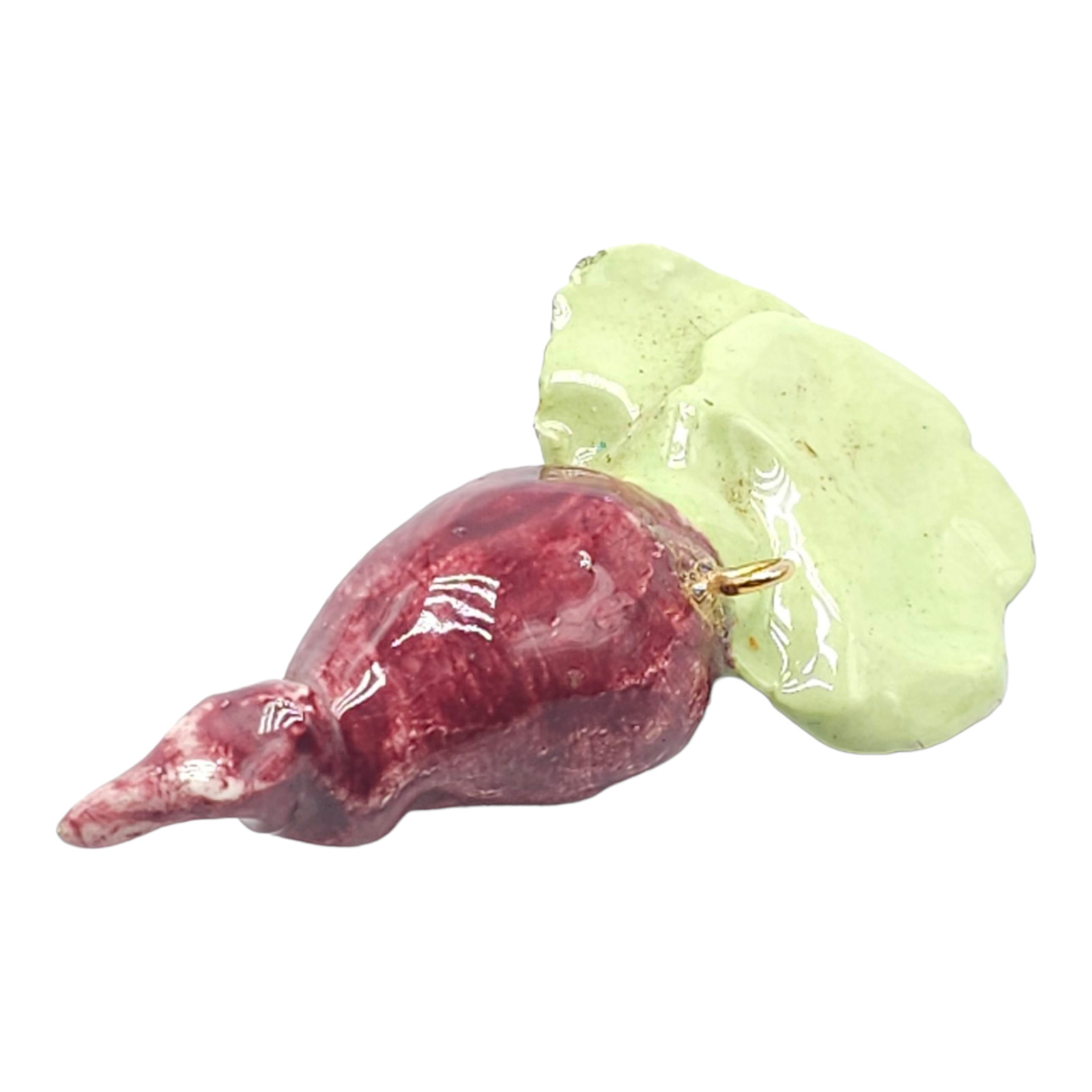 Ceramic Radish Carrot Vegetable Purple Green Glazed Charm Pendant Artist Made