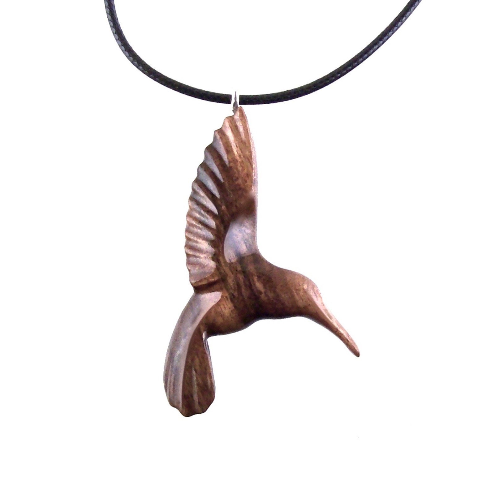 Hand-Carved Hummingbird Necklace, Wooden Bird Pendant, Wood Jewelry for Women