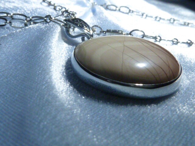 Sterling Pendant 27mm Imperial Jasper 16.5” Chain, AK Clasp Konder #289