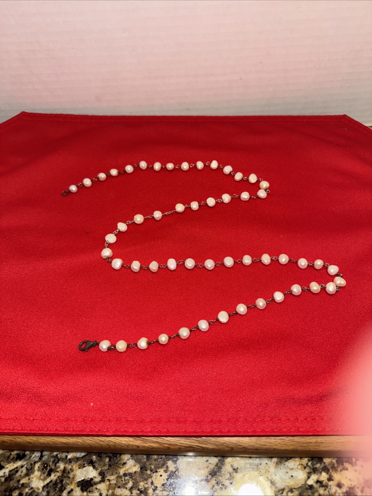 32” Freshwater Pearl Station Necklace Wire Wrapped Irregular Pearls