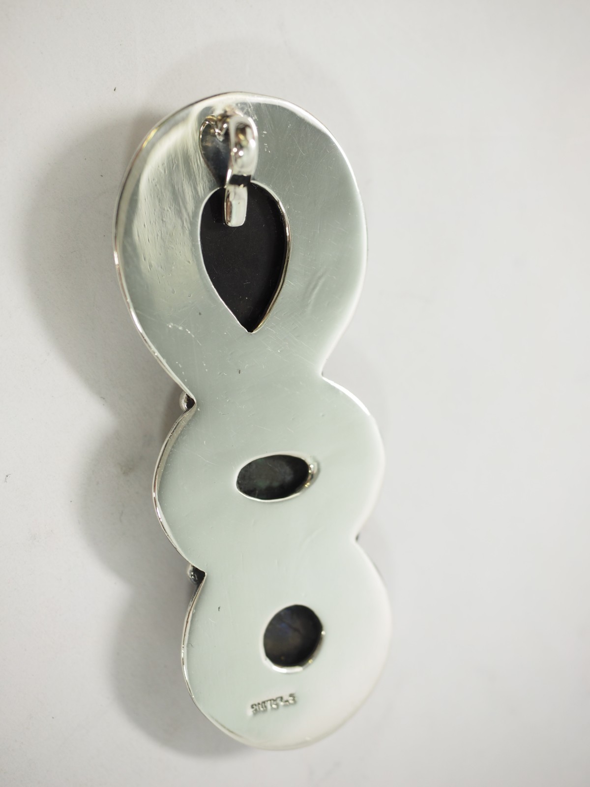 Great 3 stone Artisan Pendant Black Onyx Turquoise & Lapis Sterling Silver 3.3″