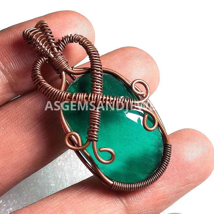 Handmade Copper Wire Wrapped Pendant: Boho Glass Stone Necklace