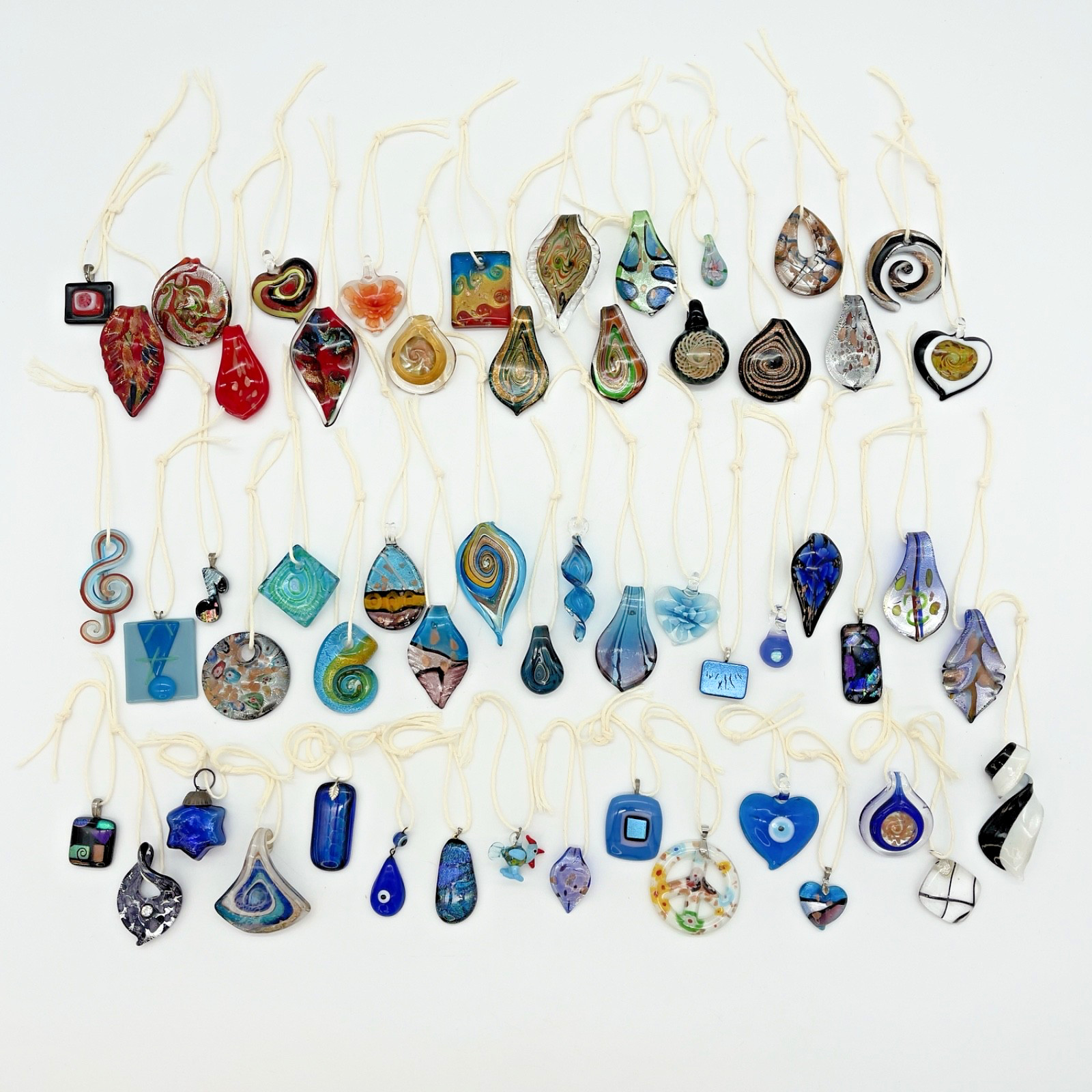 Lot of 55 Lampwork Glass Pendants Includes Some Sterling Synth Opal Murano READ