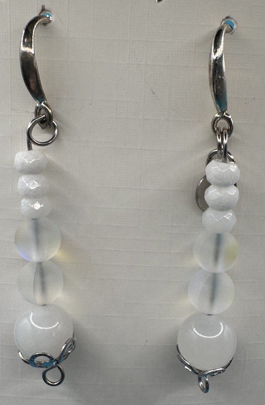 Artisan Made Signed Natural Faceted White Jade Moonstone Quartz SS 925 Earrings