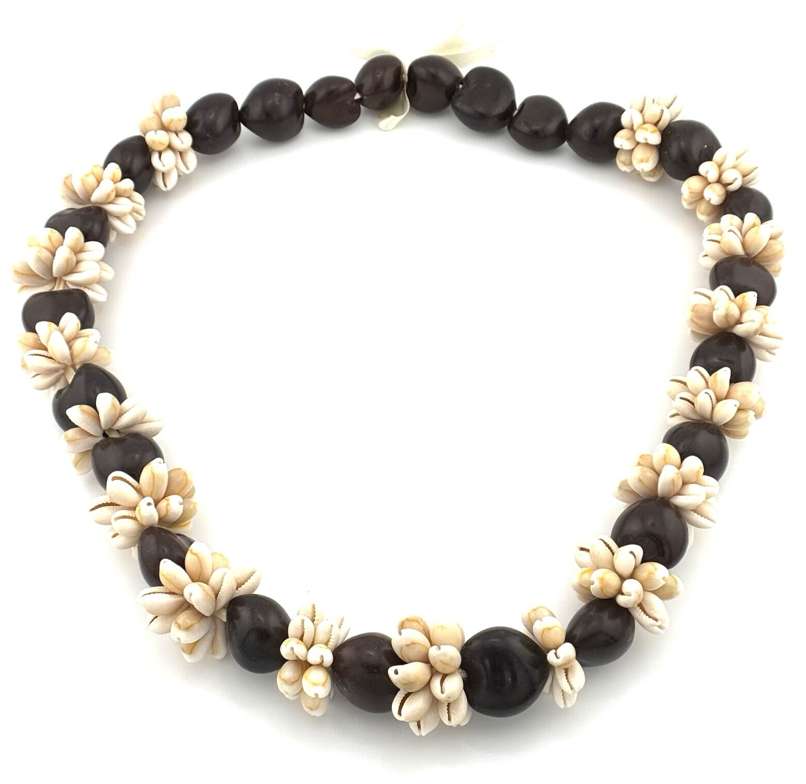 Cowrie Shell Necklace 30″ Tagua Nut Brown Bead Tropical Hawaiian Boho Statement