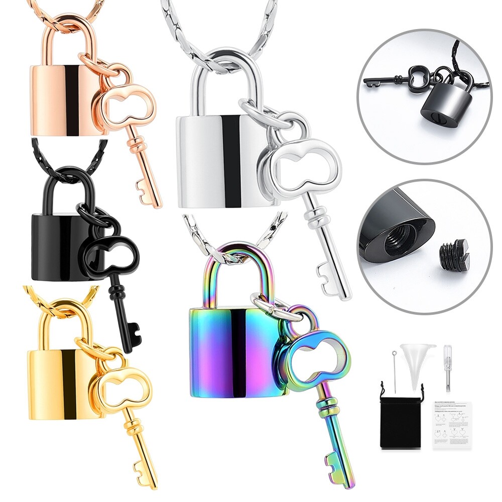 Padlock Cremation Jewelry for Ashes Urn Necklace for Women Men Punk Lock Pendant