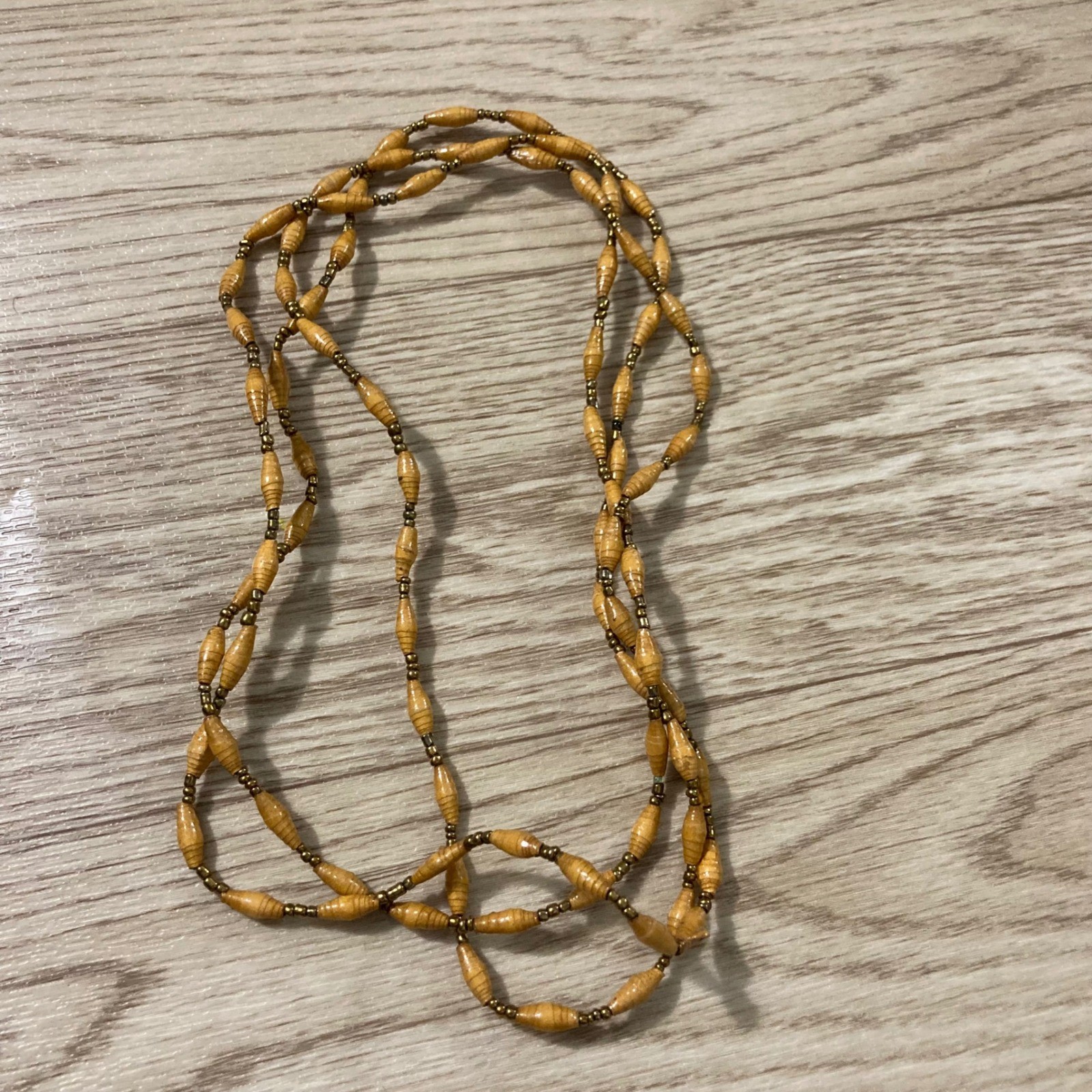 Unbranded Paper Bead Necklace Womens OS Tan Boho Earthy Long Strand