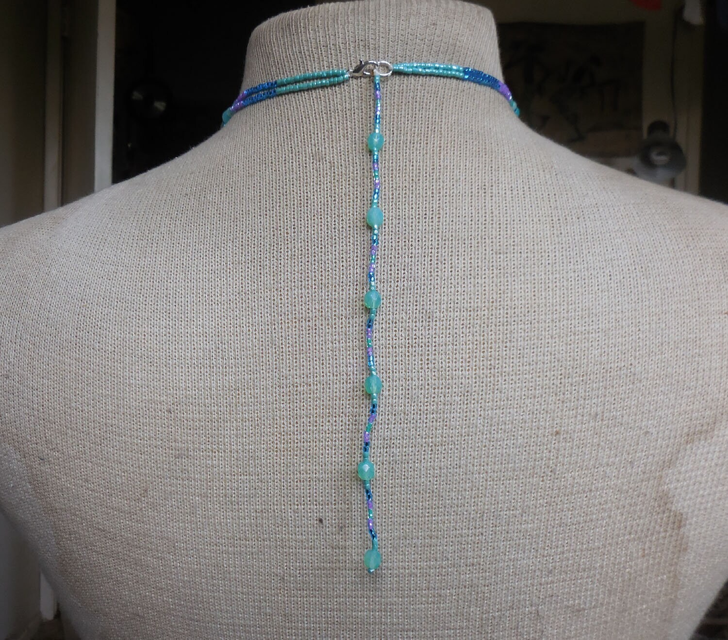Aventurine Massage Wand Beaded Necklace with Amethyst Amazonite Gemstone Beads