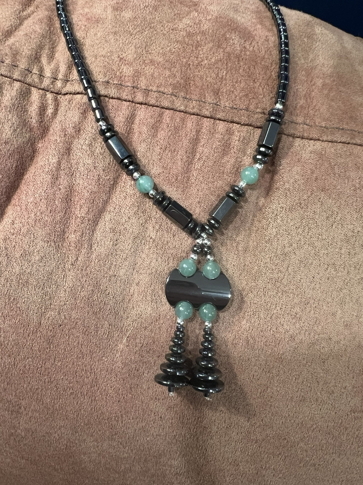 Hematite Aventurine Jade Artisan Bead Necklace Native Southwest Biker Babe Edgy