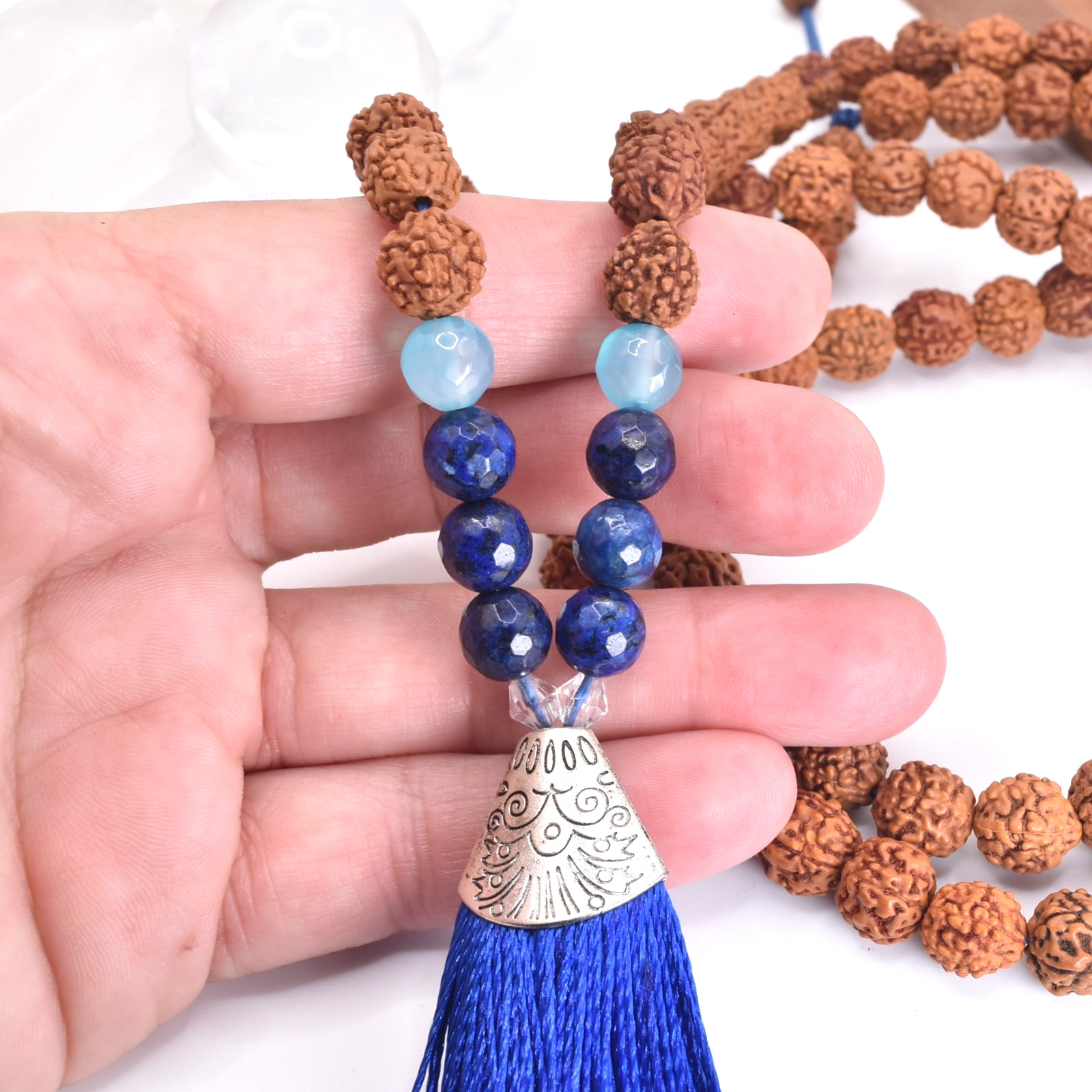 Mala 108 Lapis Lazuli Rudraksha Blue Tassel Necklace “For Meditation”