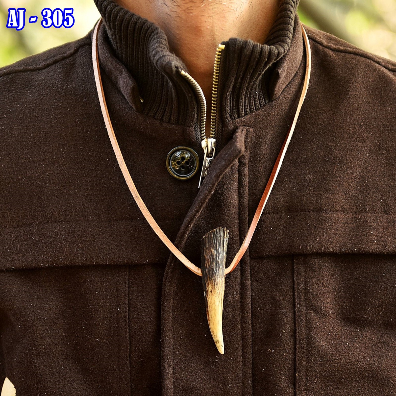 Handmade Original Deer Stag Antler Leather Western Pendant Necklace
