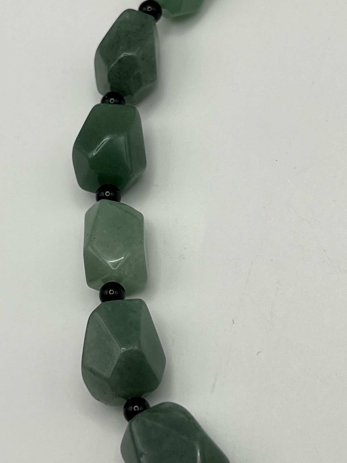Green Aventurine Rough Faceted Chunk Bead Necklace Lobster Clasp 20″
