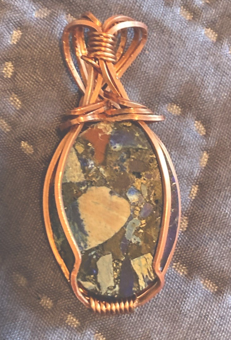 Wire Wrapped Copper Oval Pendant Blue Lapis Stone Handmade