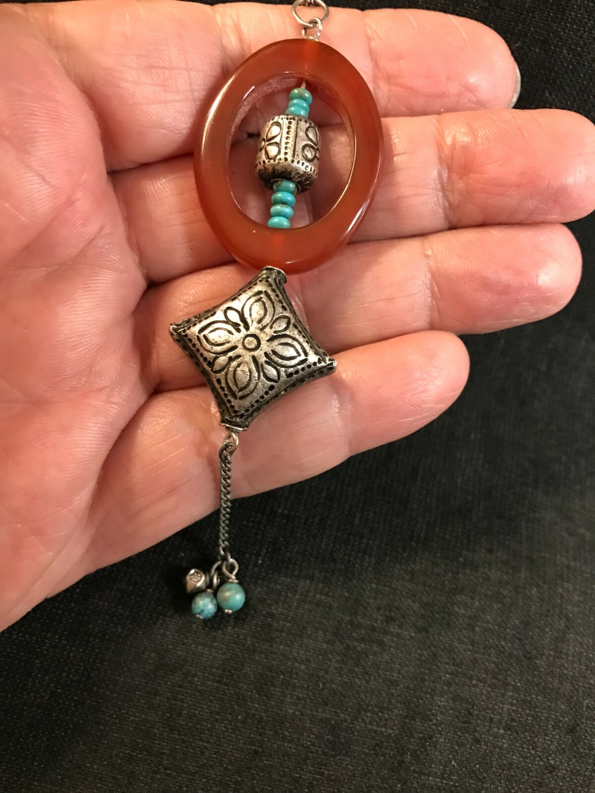 Artisan Made Modern Sterling Silver Carnelian Turquoise 19″ Necklace
