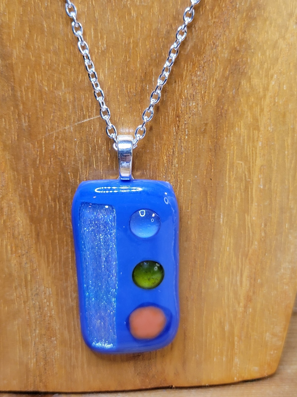 Handmade Blue Dot Fused Glass Pendant by Lynn Smythe | FGP09