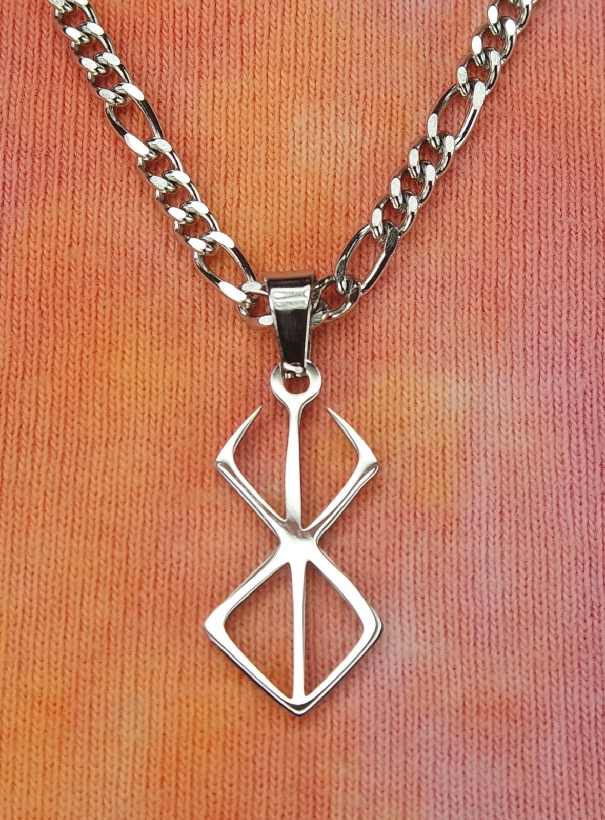 Berserker Rune Necklace with Figaro Chain, Waterproof Hypo Allergenic Stainless