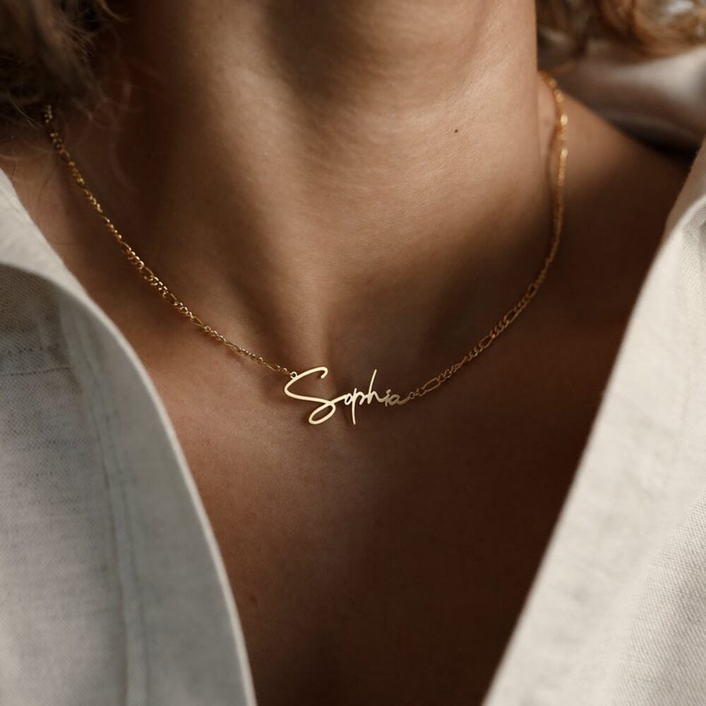 Personalized Handcrafted Necklace for Women Custom Name Cursive Letter Pendant