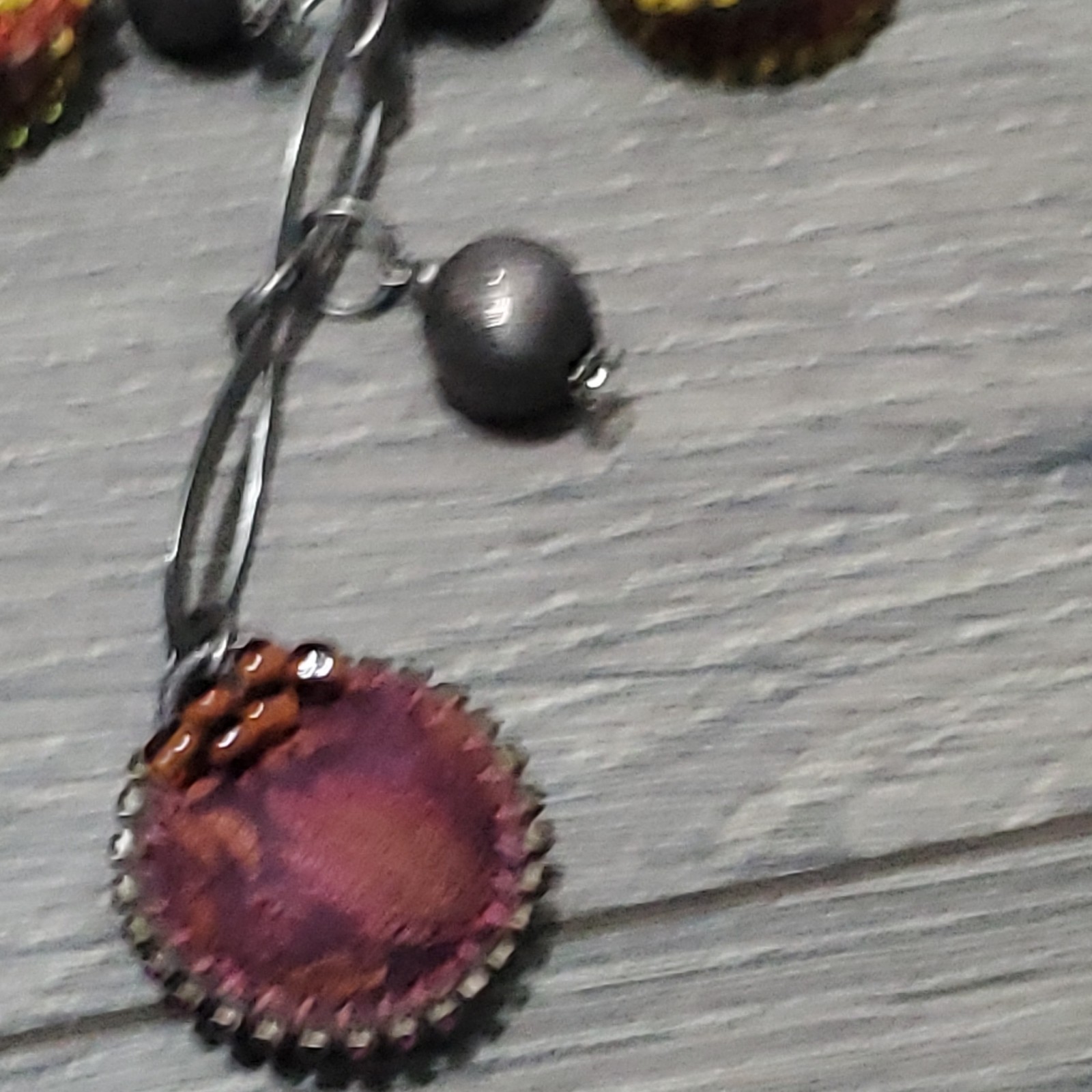 Lovely Ayala Bar Necklace Pink & Reds Fabric & Beads – silver ball beads, signed
